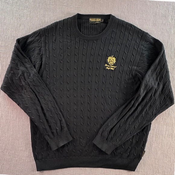 Trump Signature Collection Large Golf Club Black Cotton Cable Knit Sweater Black - Picture 1 of 6
